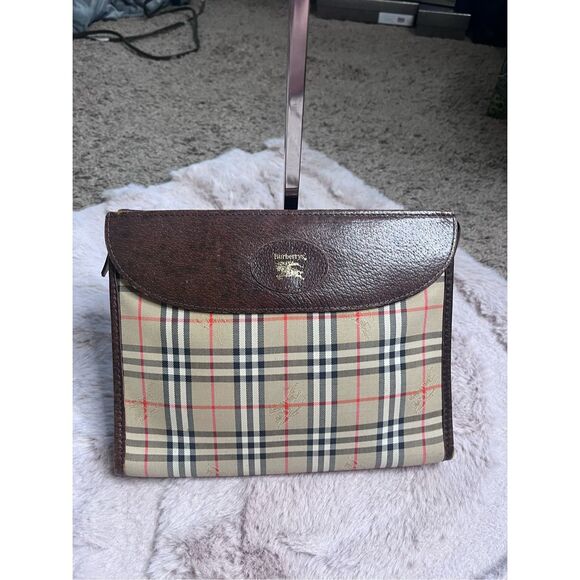 Burberry's Canvas Nova Check Leather Trim Clutch Bag Multicolor OS - Picture 1 of 9